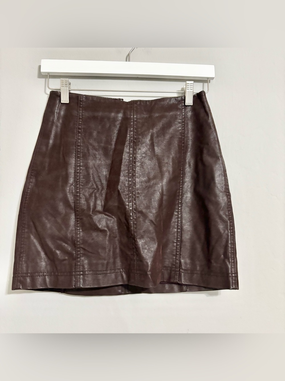Free People Brown Faux Leather Mini Skirt